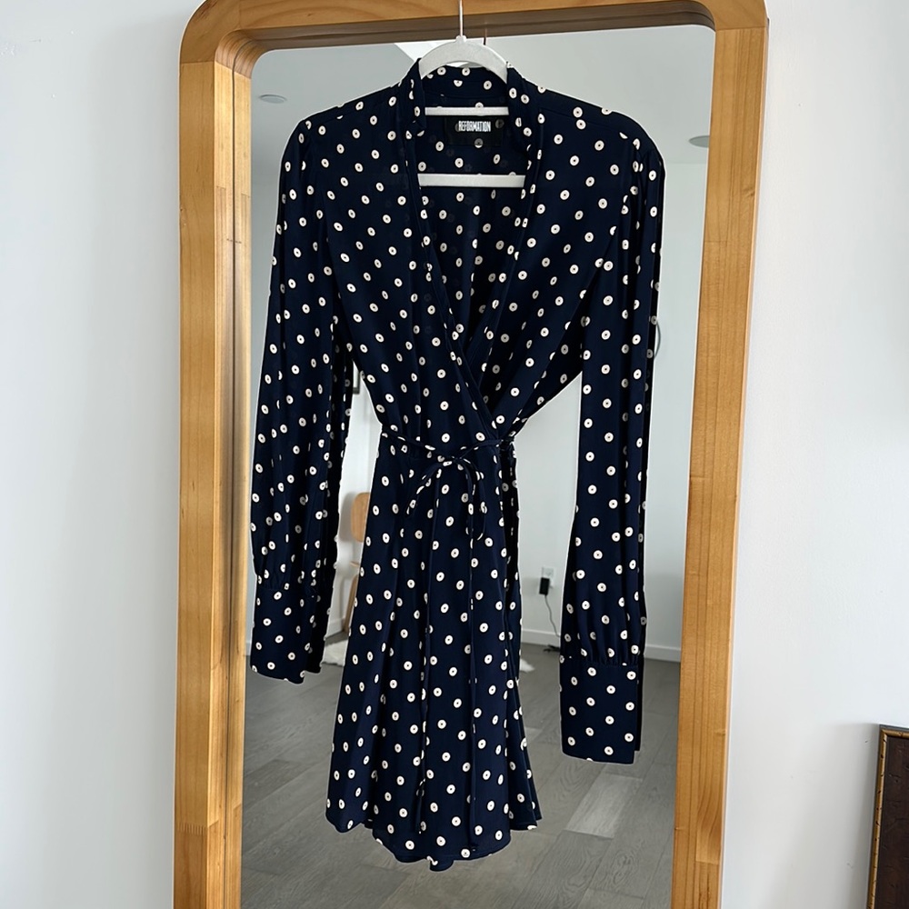 Reformation polka dot wrap dress